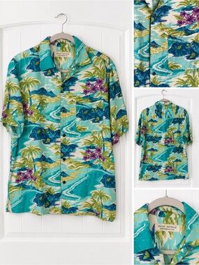 Island Republic Turquoise, Green & Purple Tropical Button-Down Shirt